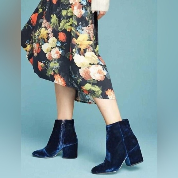 Anthropologie Sam Edelman Blue Velvet Taye Ankle Booties size 8-1/2 - Picture 4 of 17